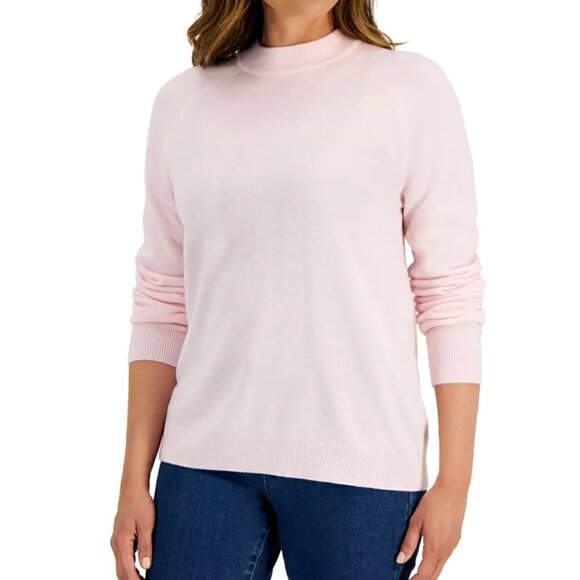 Karen Scott Zip Back Mock Neck Sweater Pink Ice - Picture 1 of 11